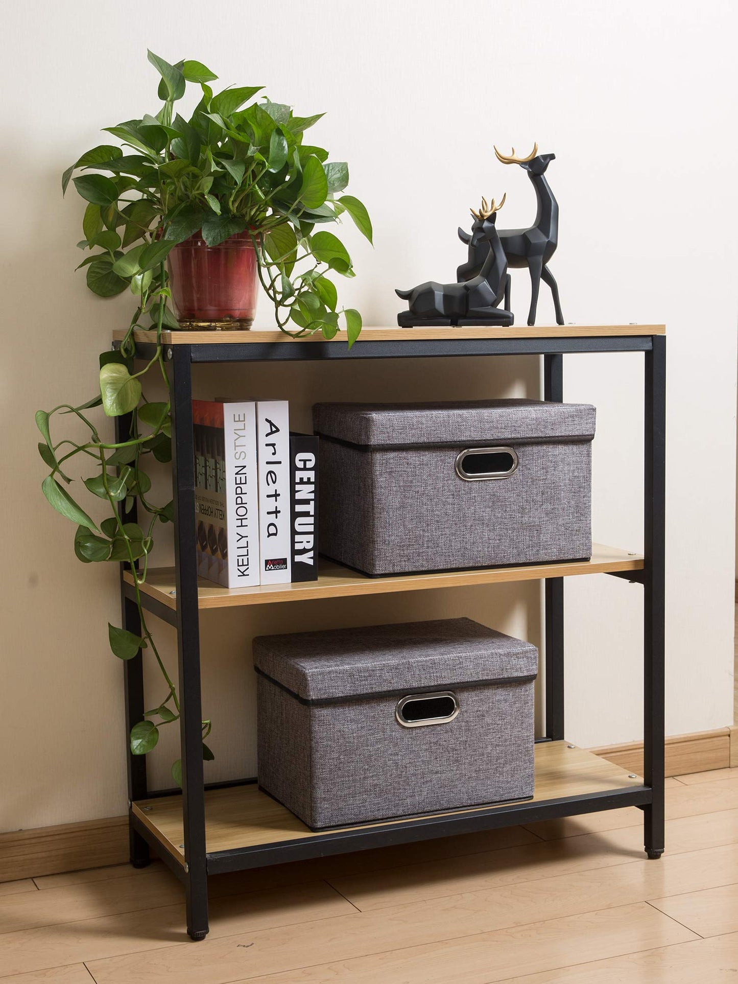 Foldable Storage Boxes with Lids [3-Pack] Linen Fabric Collapsible Storage Bins Organizer Containers Baskets Cube with Cover for Home Bedroom Closet Office Nursery (14.9x9.8x9.8)