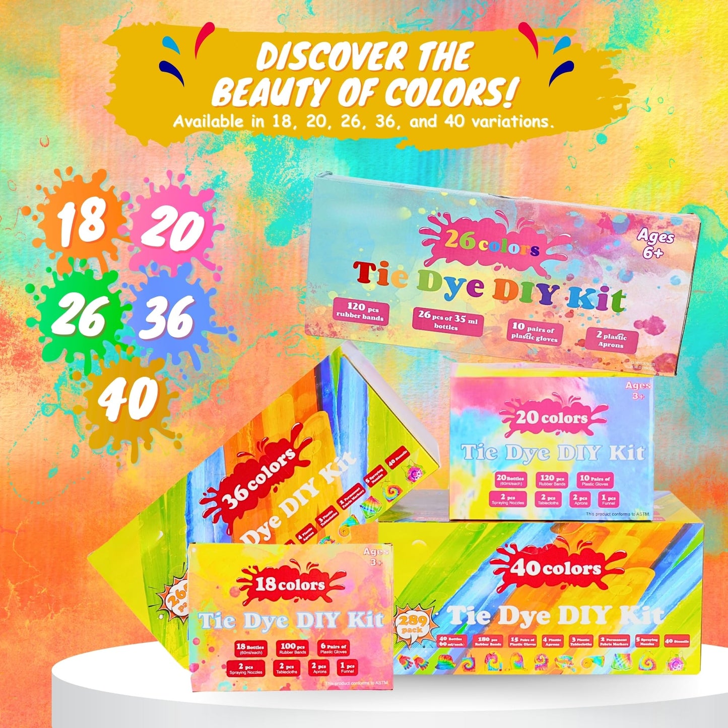 Tie Dye Kit for Kids & Adults - Complete DIY Tie Dye Set w/Tie Dye Powder in Tie Dye Refill Packets -Fun Kids Tie Dye Kit w/Nozzle Spray Tie Dye Kit for Fabric - Dye for Clothing (Pack of 18, 60 ml)