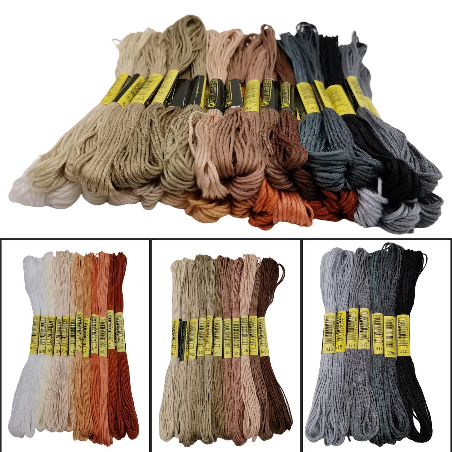 30 Skeins Embroidery Thread,White Brown Grey Black Gradient Embroidery Floss for Cross Stitch and DIY Art Craft,Friendship Bracelets String,with 12 PCS Floss Bobbins