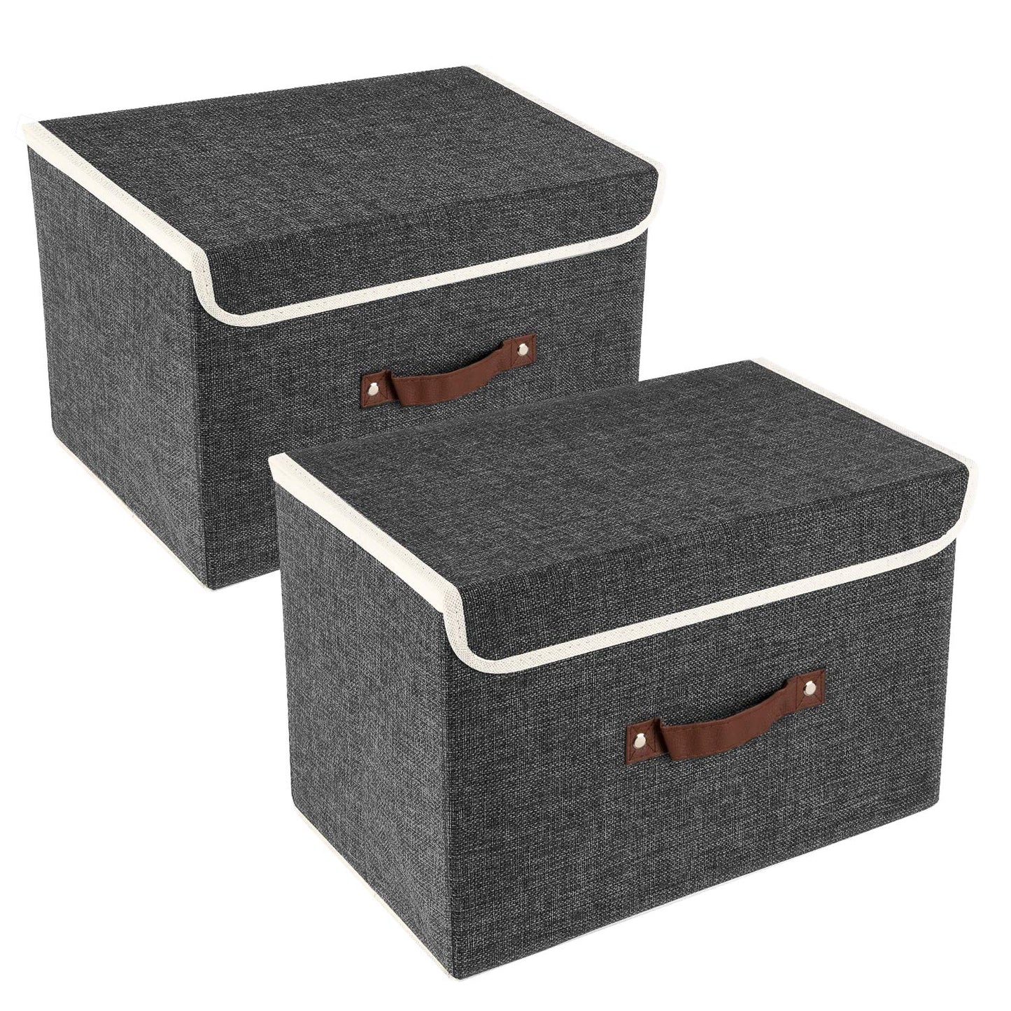 Collapsible Storage Boxes, Washable Fabric Storage Bins with Lids, 14.9x9.8x9.8 inches, 2 Pack, Black