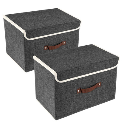 Collapsible Storage Boxes, Washable Fabric Storage Bins with Lids, 14.9x9.8x9.8 inches, 2 Pack, Black