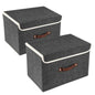 Collapsible Storage Boxes, Washable Fabric Storage Bins with Lids, 14.9x9.8x9.8 inches, 2 Pack, Black