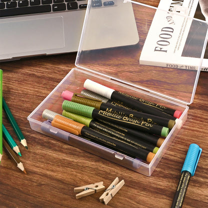 24 Pack Mixed Sizes Rectangular Mini Plastic Containers Clear Plastic Storage Boxes with Hinged Lids and Labels Empty Beads Organizers for Small Items Art Craft Jewelry Projects