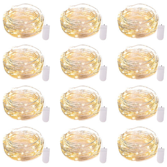 12 Pack LED Fairy Lights Battery Operated String Lights - 7ft 20LED Waterproof Silver Wire Firefly Starry Moon Lights for DIY Crafts Wedding Table Centerpieces Party Bedroom Christmas