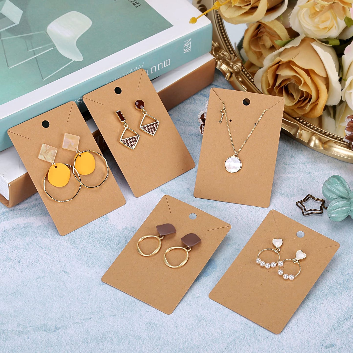 500 Pcs Earring Display Cards - Necklace Packing Card with 500 Pcs Bags, for Earrings Necklace Jewelry Display Packaging, DIY, Craft, Retail