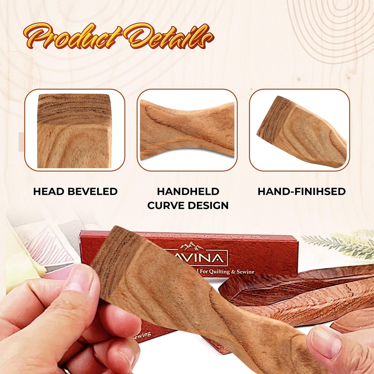Wood Pressing Stick, Finger Iron, Seam Presser – A Handcrafted Sewing Tool for Quilters & Sewist.
