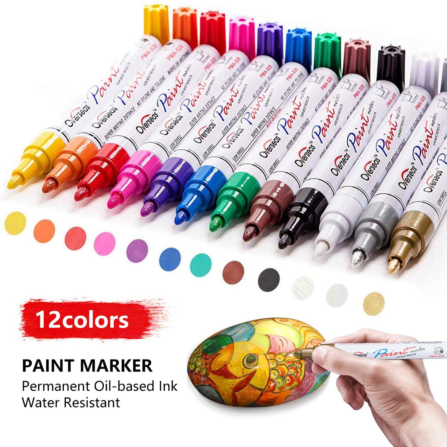 Paint Pens Paint Markers on Almost Anything Never Fade Quick Dry and Permanent, Oil-Based Waterproof Marker Pen Set for Rocks Painting, Wood, Fabric, Plastic, Canvas, Glass, Mugs, DIY Craft