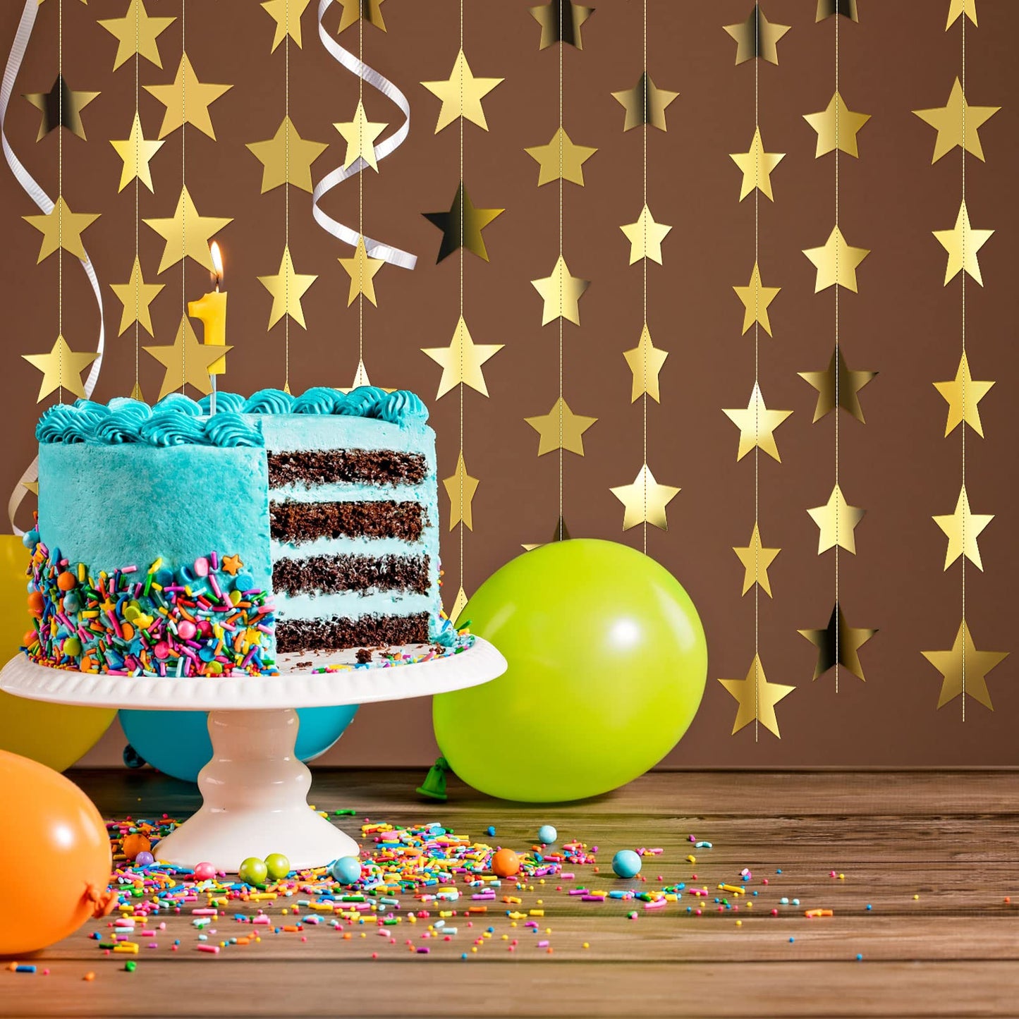 Glitter Star Garland Banner Decor, 130 Feet Star Hanging Bunting Banner Bright Backdrop for 2025 Graduation Prom Wedding Birthday Christmas Party Supplies(Gold)