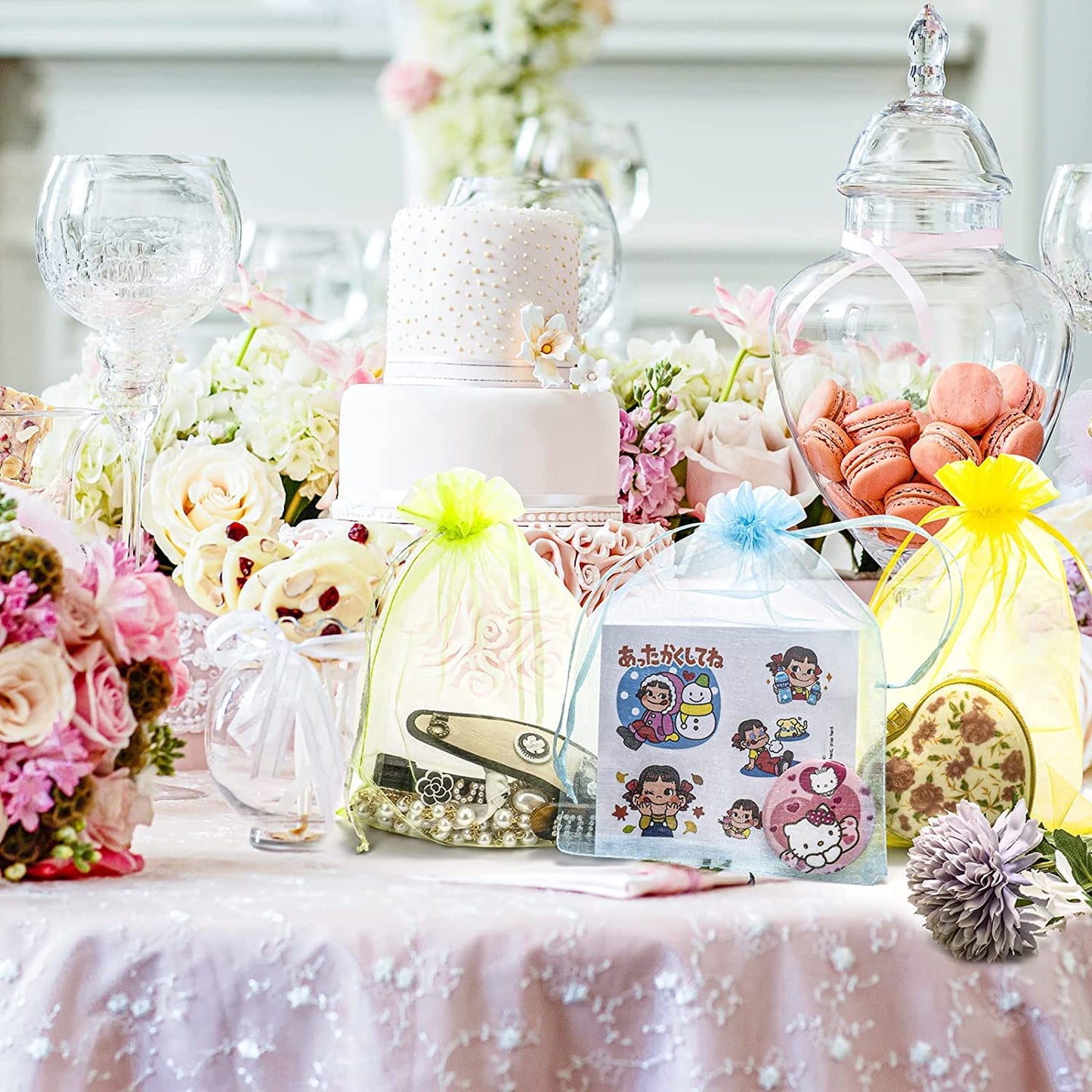 100PCS Sheer Organza Bags - White Wedding Favor With Drawstring, 4x6 Inches Jewelry Gift for Party, Festival, Makeup