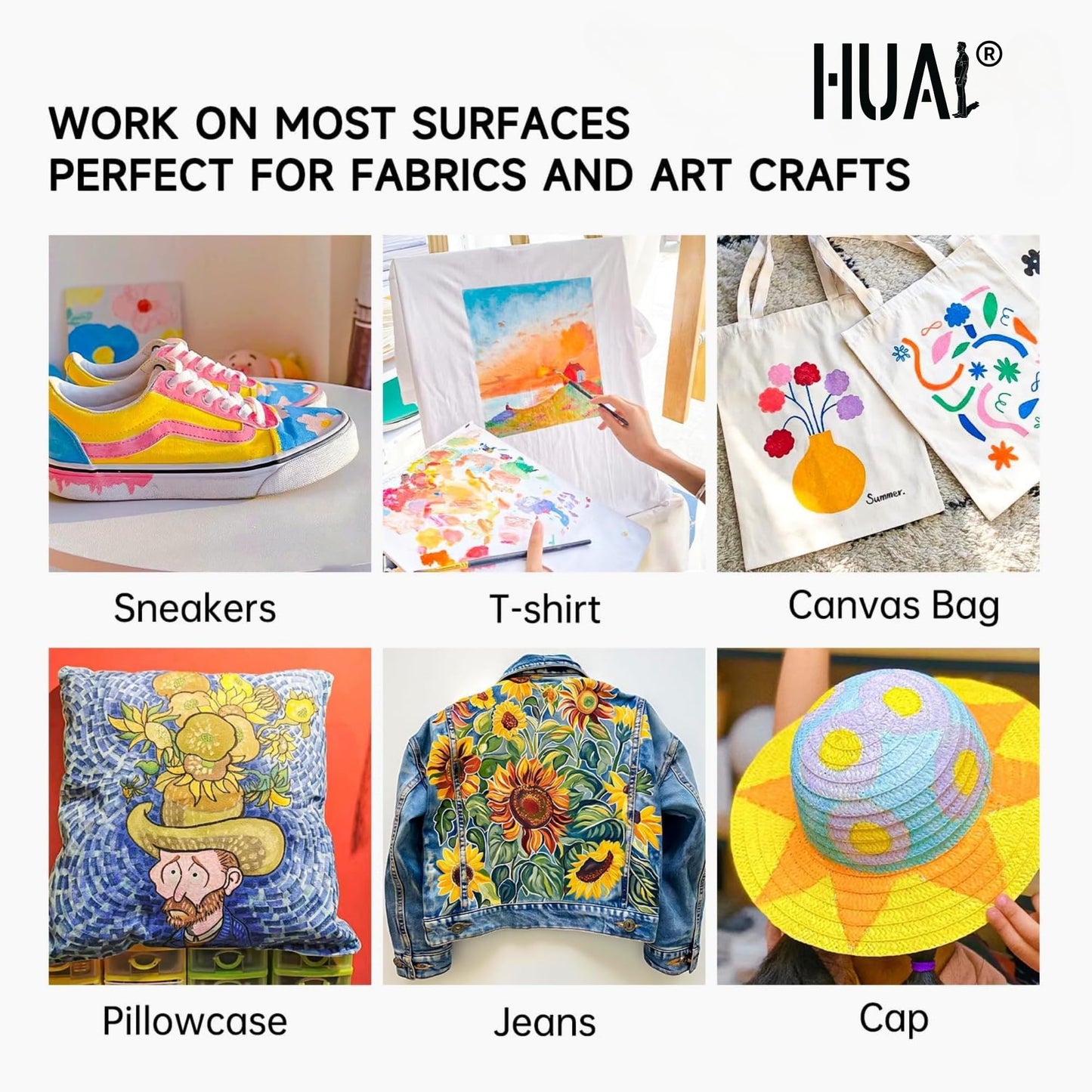 Fabric Paint Set for Clothes with 6 Brushes, 1 Palette, 12 Colors (12ml, 0.4oz) - Permanent Textile Paint Puffy Paint Kit for Shoes, Canvas - Non-Toxic Slick Painting Set for Adults, Beginner & Artists