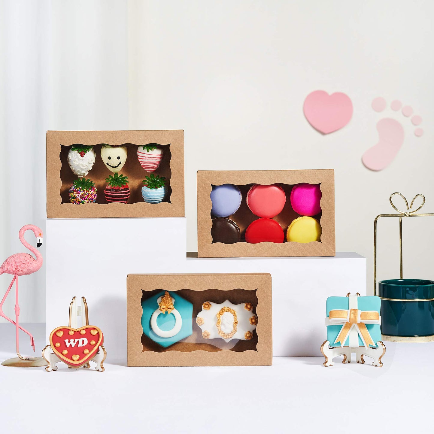 50 Pack DIY Assembly Brown 7 x 4 3/8 x 1½ inches Cookies Boxes BakeryTreat Boxes Packaging for Macaron Chocolate Truffle Cakesickle