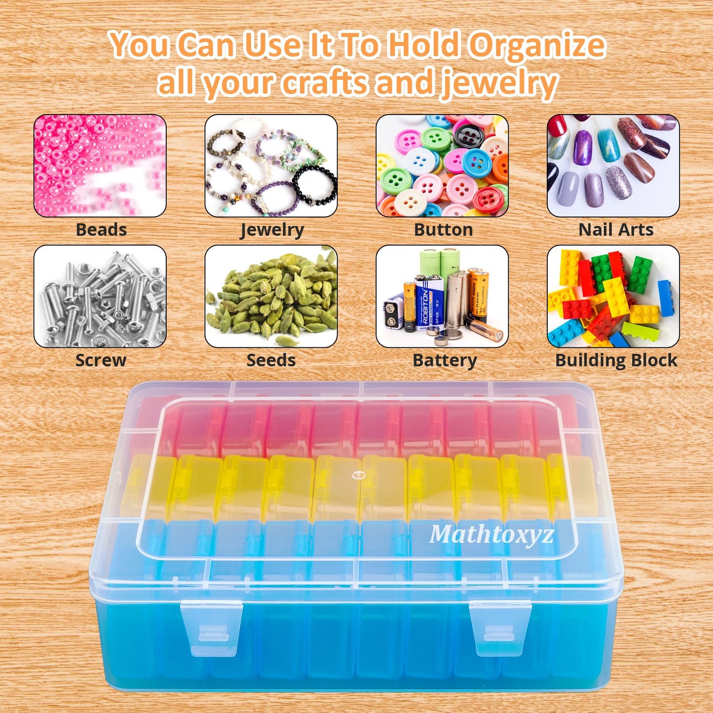 Bead Organizer Box(Red,Yellow,Blue), 31Pcs Small Bead Organizers and Storage Plastic Cases Mini Clear Containers Boxes with Hinged Lid and Rectangle for Bracelet Making DIY Jewelry Craft