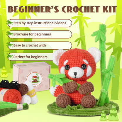 Crochet Kit for Beginners, Crochet Animal Kits, Crocheting Kit for Starters, Learn to Crochet with Step-by-Step Video Tutorials, Beginner Crochet Kit for Adults(Panda)