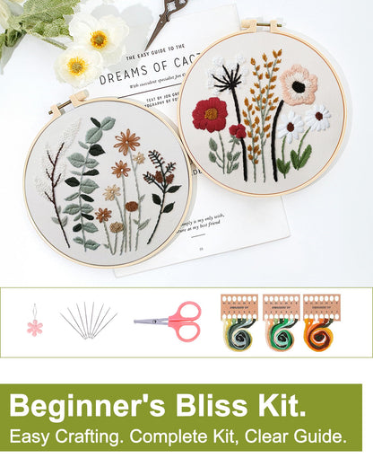3 Sets Embroidery Kit,Cross Stitch Kits for Beginners,Needlepoint Kits for Adults with Easy Floral Pattern Hand Crafts,Hoop,Needle,Mothers Day Gifts