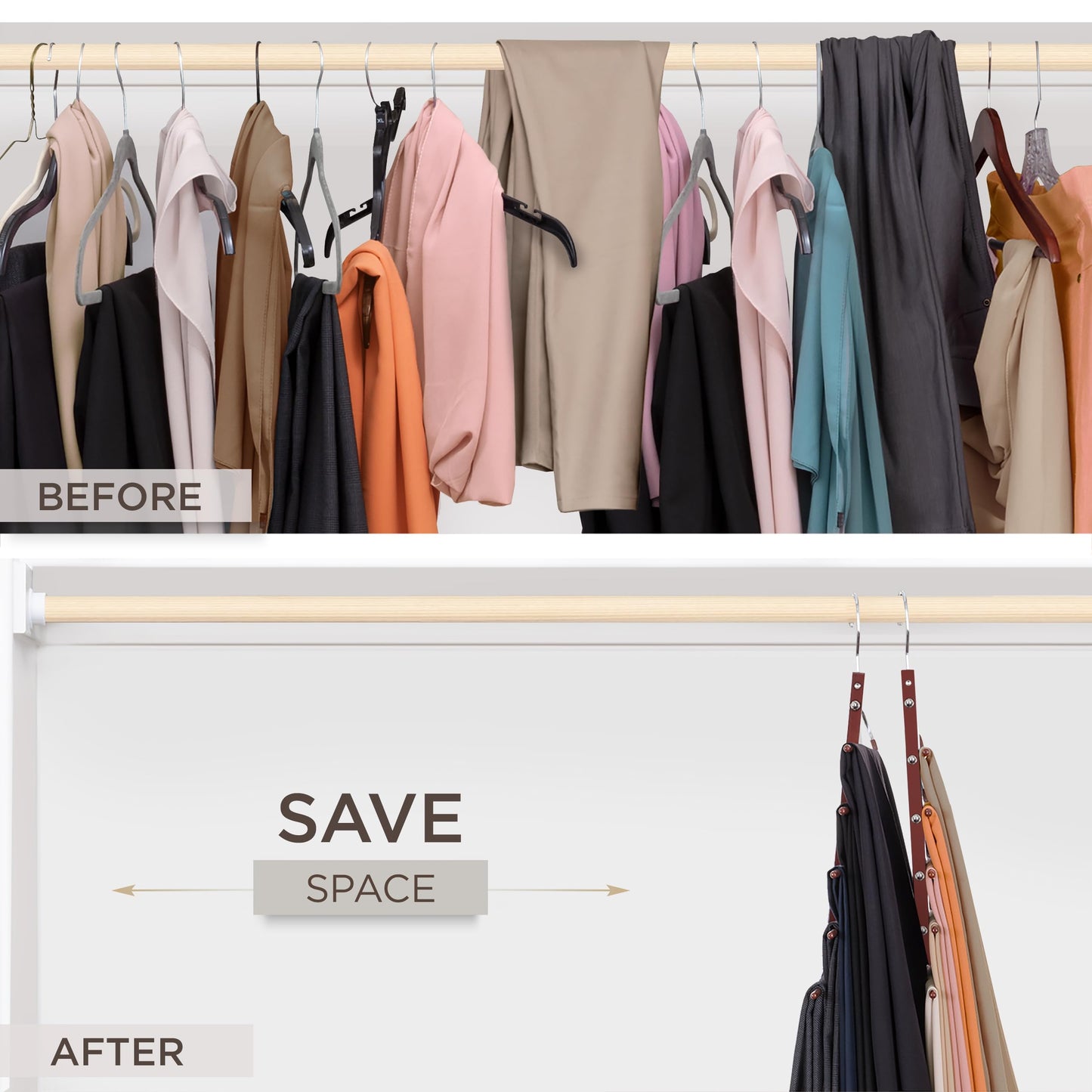 Pants Hangers Space Saving - European Beechwood Scarf and Jean Hangers - Closet Organizer and Space Saver Pant Rack, Leggings Hanger, and Scarf Holder with 360° Swivel Hook (1 Pack)