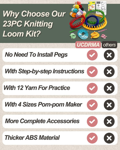Loom Knitting Kit with Yarn, 23PCS Round Knitting Loom Kit for Beginners Including Instructions and Pom Pom Maker, Easy & Quick Hat Knitting Loom Set/Scarf Loom Knitting Set for Family
