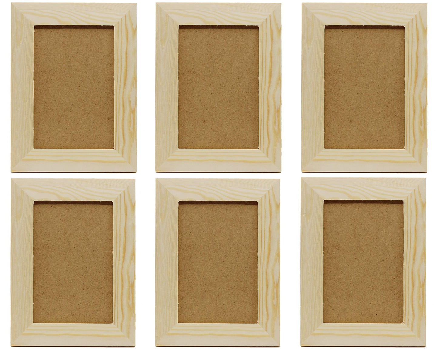 Pack of 6 - Unfinished Solid Pine Wood Picture Frames For Arts & Crafts, DIY Painting Project - Stand or Hang on the Wall - (8x6 Frame Size Holds 6x4 Pictures) For Adults and Kids