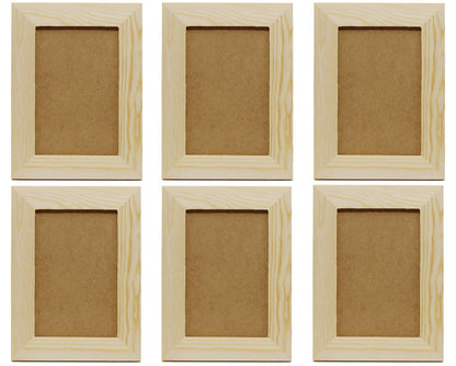 Pack of 6 - Unfinished Solid Pine Wood Picture Frames For Arts & Crafts, DIY Painting Project - Stand or Hang on the Wall - (8x6 Frame Size Holds 6x4 Pictures) For Adults and Kids