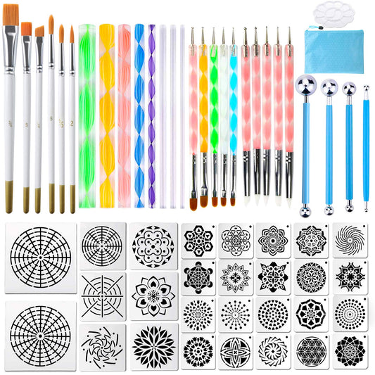 Mandala Dotting Tools, 58PCS Dot Painting Tools Set Rock Painting Supplies with a Blue Zipper Waterproof Storage Bag for Painting Rocks