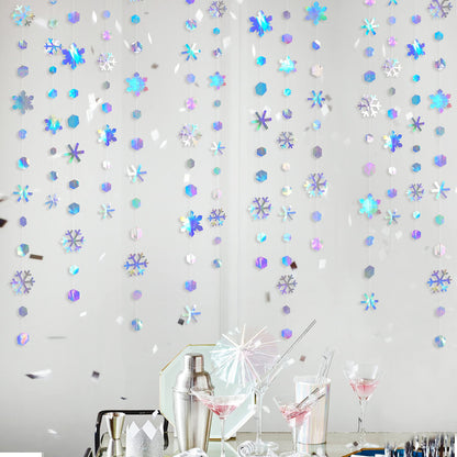 Clearance 52Ft Winter Wonderland Party Decoration Iridescent Snowflake Garland Holographic Paper Snowflake Streamer for Winter Onederland Christmas Frozen Birthday Wedding Bridal Shower Party Supplies