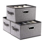 Fodable Storage Bins for Closet [3-Pack] Decorative Fabric Storage Baskets Cubes with Leather/Metal Handles for Shelves Bedroom Living Room Grey (11.5x8.5x6.7 Inch)