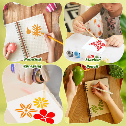 100 Pcs Stencils for Painting on Wood Reusable Stencil Crafts Drawing Templates Holiday Wall Paper for DIY Scrapbook Home 2 x 2 Inch(Flower, Plants)