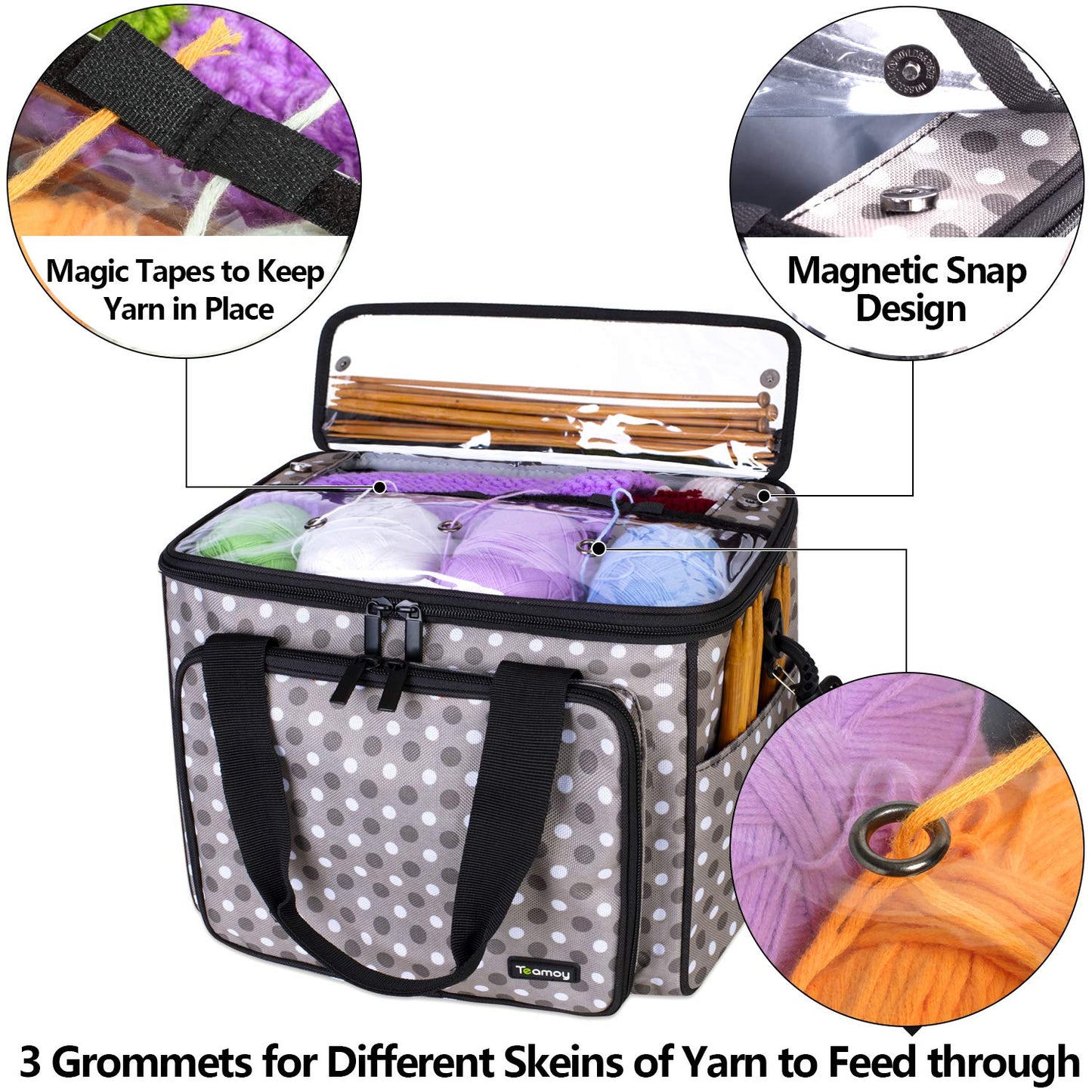 Knitting Bag, Yarn Storage Tote with Inner Divider for Yarn and Unfinished Project, High Capacity, Easy to Carry Crochet Hooks, Knitting Needles and Accessories-No Accessories Included