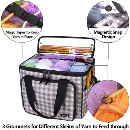 Knitting Bag, Yarn Storage Tote with Inner Divider for Yarn and Unfinished Project, High Capacity, Easy to Carry Crochet Hooks, Knitting Needles and Accessories-No Accessories Included
