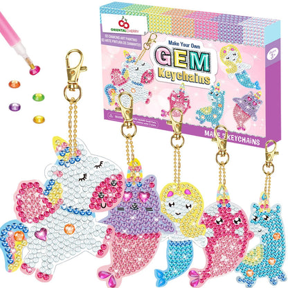 Arts and Crafts for Kids Ages 8-12 - Make Your Own GEM Keychains - 5D Diamond Art Painting by Numbers Kits Girls Kids Ages 3-5 4-6 6-8 Toys Birthday Easter Basket Stuffers Christmas Stocking Gifts