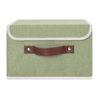 Storage Bin with Lid Storage Boxes with PU Leather Handles PP Plastic Board Decorative Foldable Lidded Cotton Linen Fabric Home Cubes Baskets Closet Organizer Container - Green, Small Size