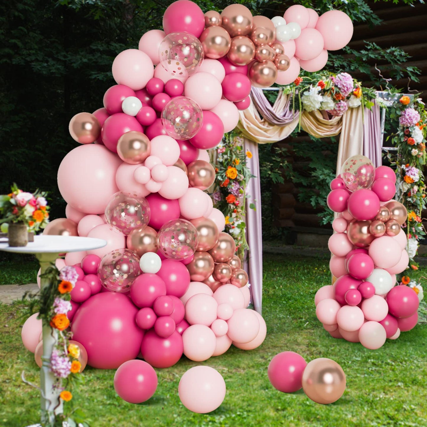 Pink Balloon Garland Arch Kit with Different Size Hot Pink White Metallic Rose Gold Confetti Balloons for Birthday Princess Theme Baby Shower Wedding Valentine's Party Decorations