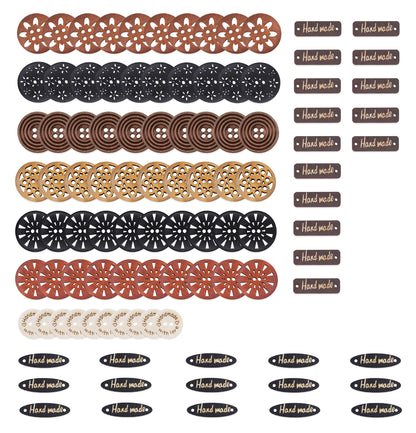 Large Wooden Buttons for Crafts - 100 Assorted Carved Natural Wood Sewing Buttons in Bulk for Clothing, Sweaters, Embellishments, and DIY Decorative Projects