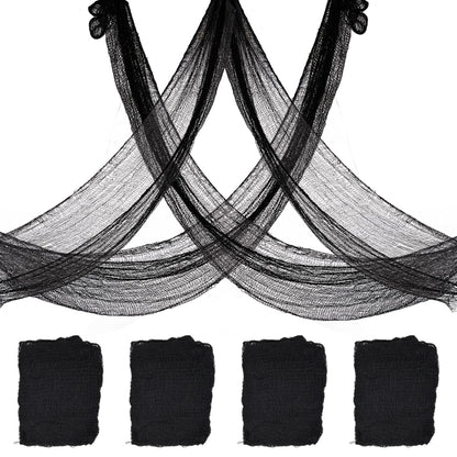 4 Pack Halloween Creepy Cloth Decorations, 30X72 Inch Black Scary Gauze, Spooky Decor for Haunted House, Outdoor Patio, Garden, Indoor Wall Windows - Black Cheesecloth