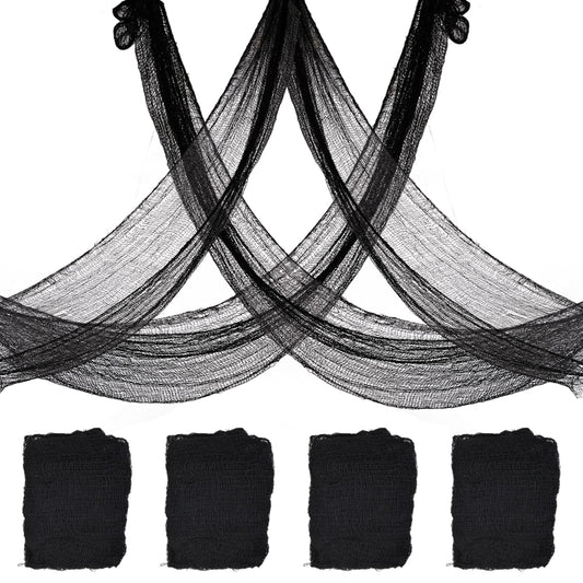 4 Pack Halloween Creepy Cloth Decorations, 30X72 Inch Black Scary Gauze, Spooky Decor for Haunted House, Outdoor Patio, Garden, Indoor Wall Windows - Black Cheesecloth