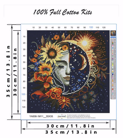 Cross Stitch Kit for Adults - Sun and Moon 11CT Preprinted Easy Pattern Needlepoint Kit