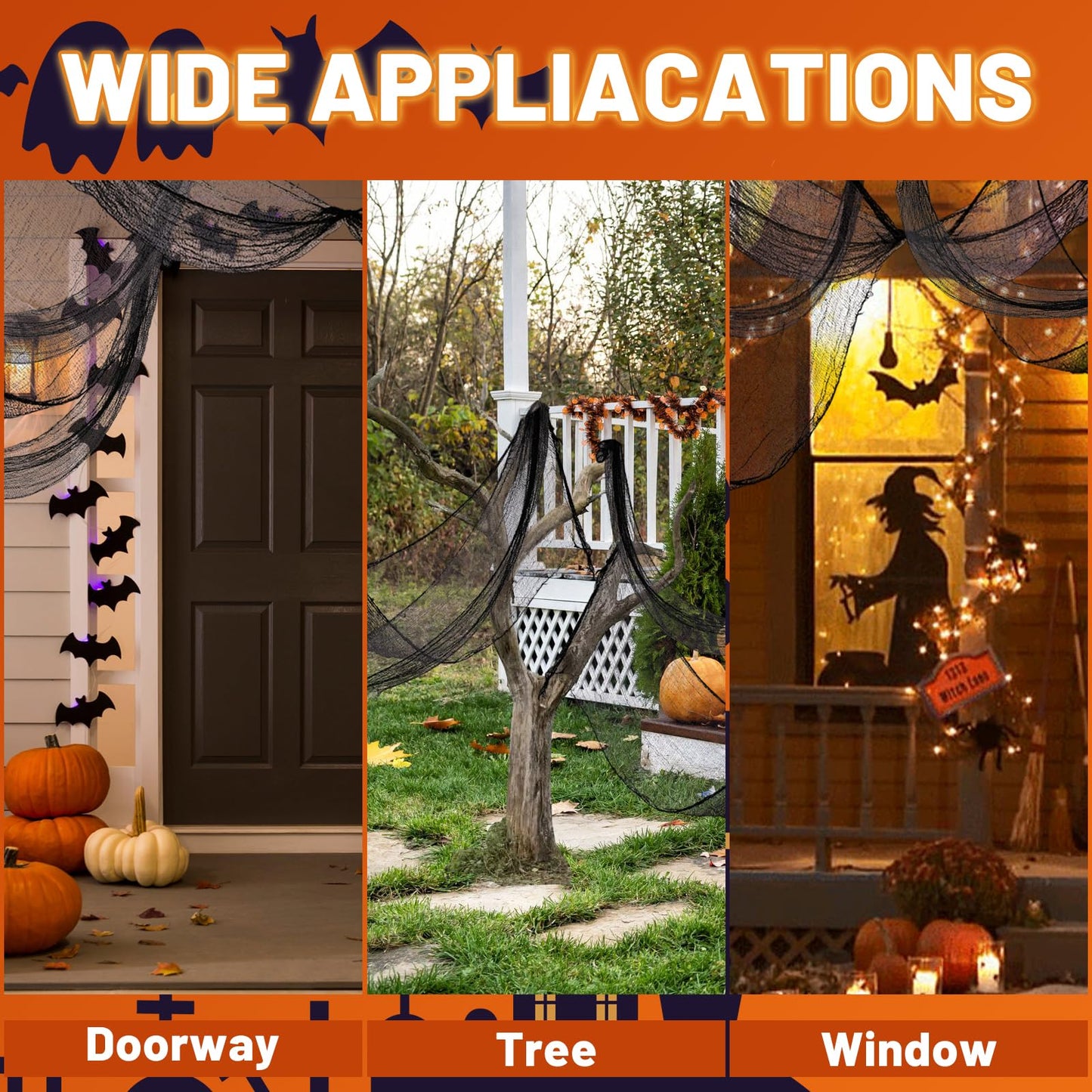 4 Pack Halloween Creepy Cloth Decorations, 30X72 Inch Black Scary Gauze, Spooky Decor for Haunted House, Outdoor Patio, Garden, Indoor Wall Windows - Black Cheesecloth