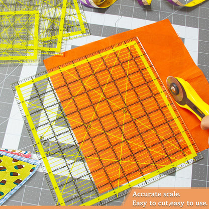 4 Piece Quilting Ruler,Acrylic Square Ruler,Quilting Templates,with Non Slip Rings 25 Pieces（4.5“X4.5”、6“X6”、9.5“X9.5”、12.5“X12.5”）