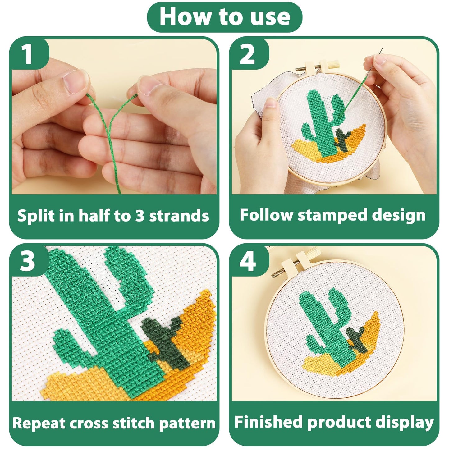 6PCS Cross Stitch Kits for Beginners DIY Embroidery Kit for Kids Adults Boho Cross Stitch Kits Christmas Birthday Gift Abstract Landscape Needlepoint Patterns with 2 Embroidery Hoops Craft Supplies
