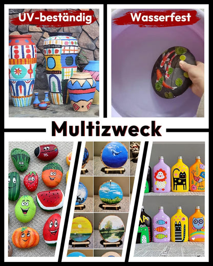 Acrylic Paint Set 24 Classic Colors(2oz /60ml) with 12 Brushes, Professional Craft Thick Paints Kits for Adults, Canvas Wood Fabric Ceramic Rock Painting Supplies [Professional Series]