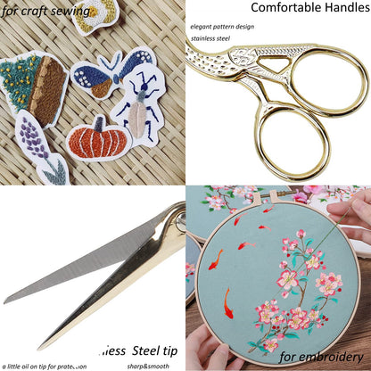 4.5Inch Embroidery Scissors Sharp Tip Stainless Steel Little Scissors for Knitting Cross Stitch Cutting Embroidery Sewing Handcraft Craft Art Work DIY Tool Gold