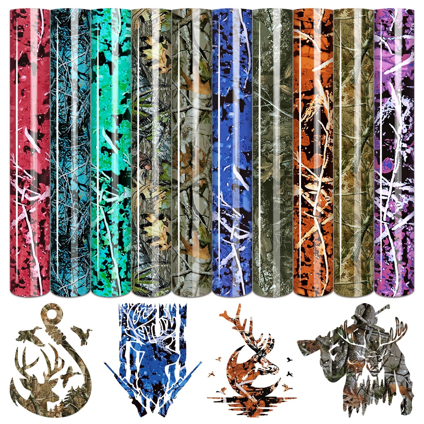 Real Tree Heat Transfer Vinyl - 10 Sheets 10 x 12 Inch Camo Pattern Iron on Vinyl for Hunter Outdoor Camouflage Printed HTV DIY T-shirts Handbags Hat Pants Craft for Cricut or Silhouette Cameo
