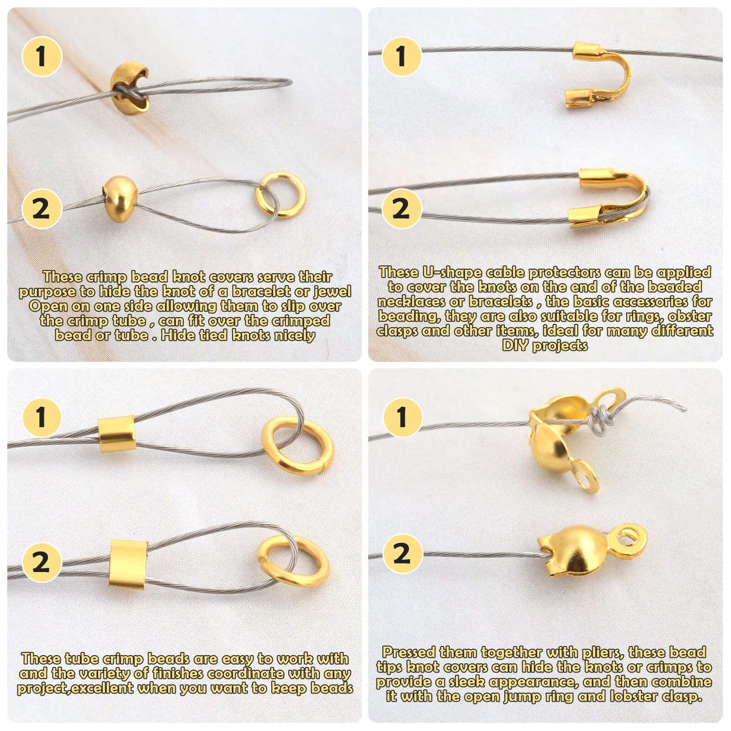 1200 Pcs Crimp Beads Kit for Jewelry Making,   Crimp Beads, Crimp Covers, Crimp Tubes and Wire Guardians, Lobster Clasps, Jump Rings, Crimping Pliers and Beading Wire for Jewelry Making