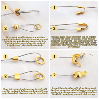 1200 Pcs Crimp Beads Kit for Jewelry Making,   Crimp Beads, Crimp Covers, Crimp Tubes and Wire Guardians, Lobster Clasps, Jump Rings, Crimping Pliers and Beading Wire for Jewelry Making