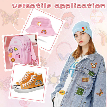 60pcs Hippie Embroidered Patches Random Assorted Styles Hippie Theme Iron on Patches for Girls, Wonmen DIY Sew Applique Repair Patch Cute Sew on Patches for Backpacks Pants Clothes Jeans