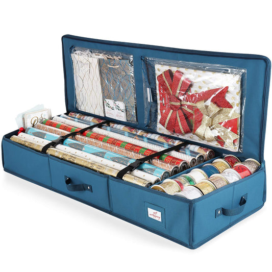 Wrapping Paper Storage Container - Christmas Storage Bag with Interior Pockets - Gift Wrapping Organizer Storage Fits Up to 22 Rolls of 40" - Tear Proof Wrapping Paper Organizer