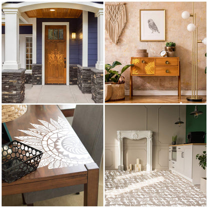 9 Pack (12x12 Inch) Large Reusable Stencil Mandala Stencil Laser Cut Painting Template for Floor Wall Tile Fabric Furniture Stencils Painting