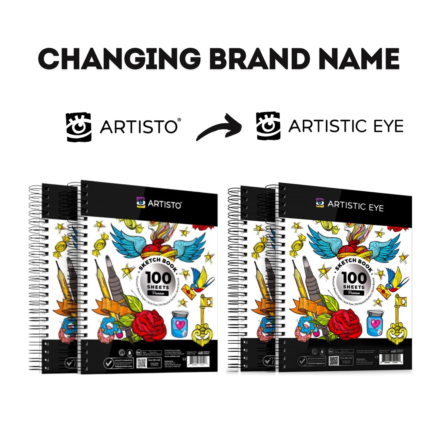 Artisto 9x12 Premium Sketch Book Set, Spiral Bound, Pack of 2, 200 Sheets (100g/m2), Acid-Free Drawing Paper, Ideal for Kids, Teens & Adults.
