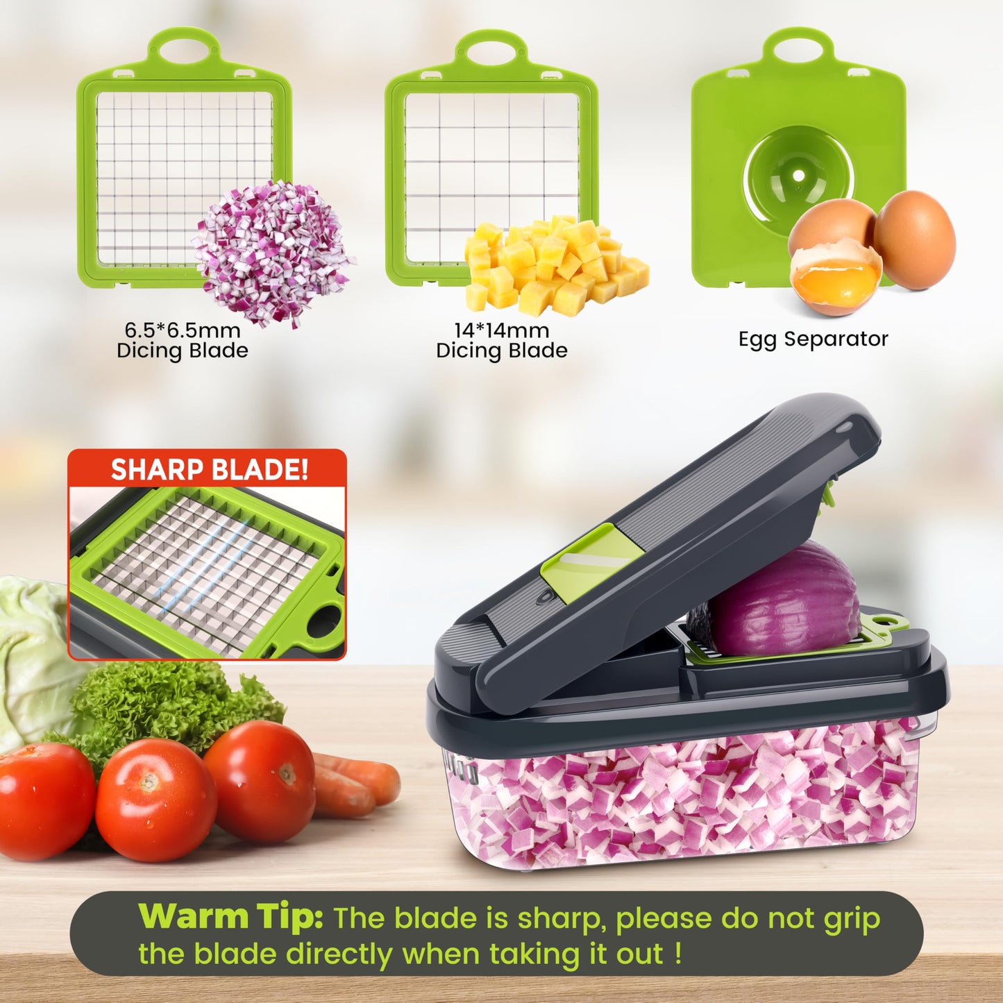 Vegetable Chopper,12-in-1 Multifunctional Food Chopper,Professional Onion Chopper with 7 Blades,Vegetable Cutter with Container for Salad,Potato,Carrot,and Garlic; Essential Kitchen Tool(Grey) & Organizer Storage Tote Bag