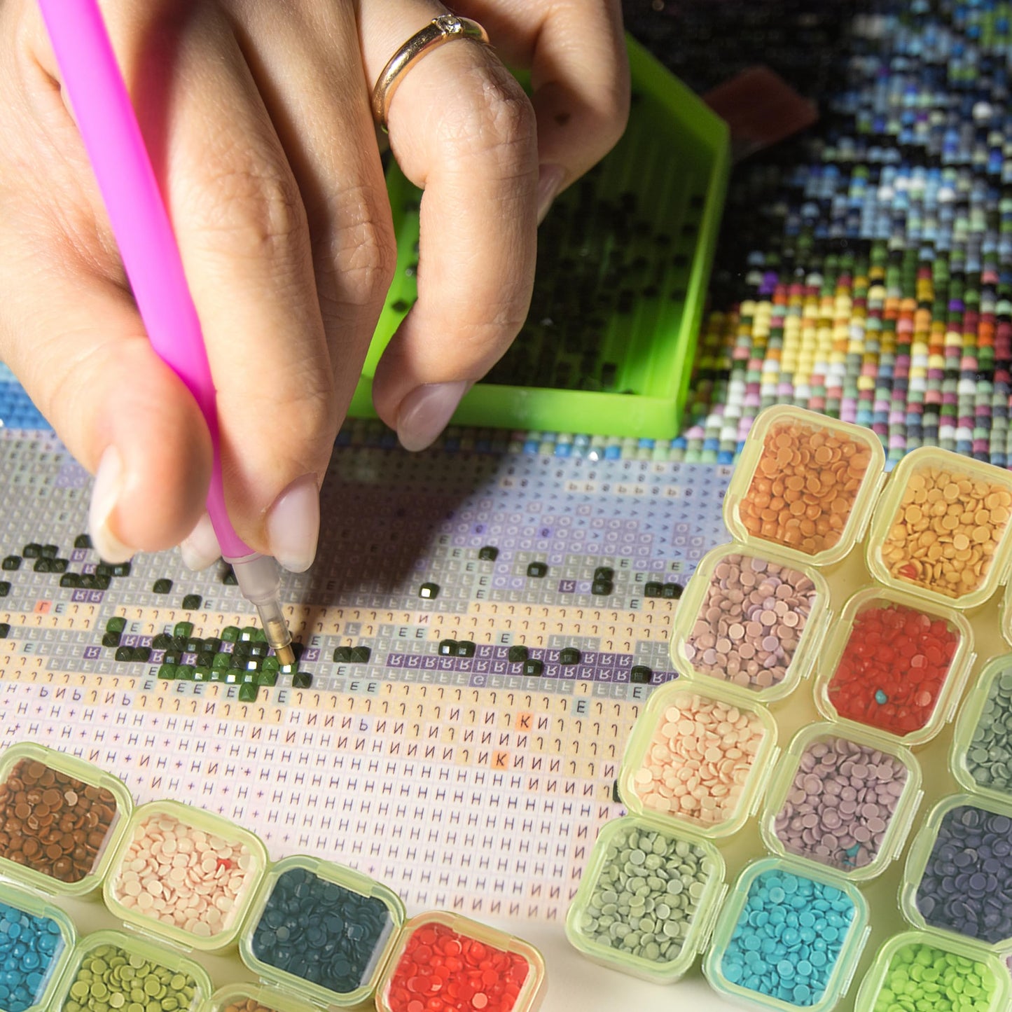 Bead Storage Containers, 28 Grids, 2 Pack, Transparent Green Small Bead Organizer Box