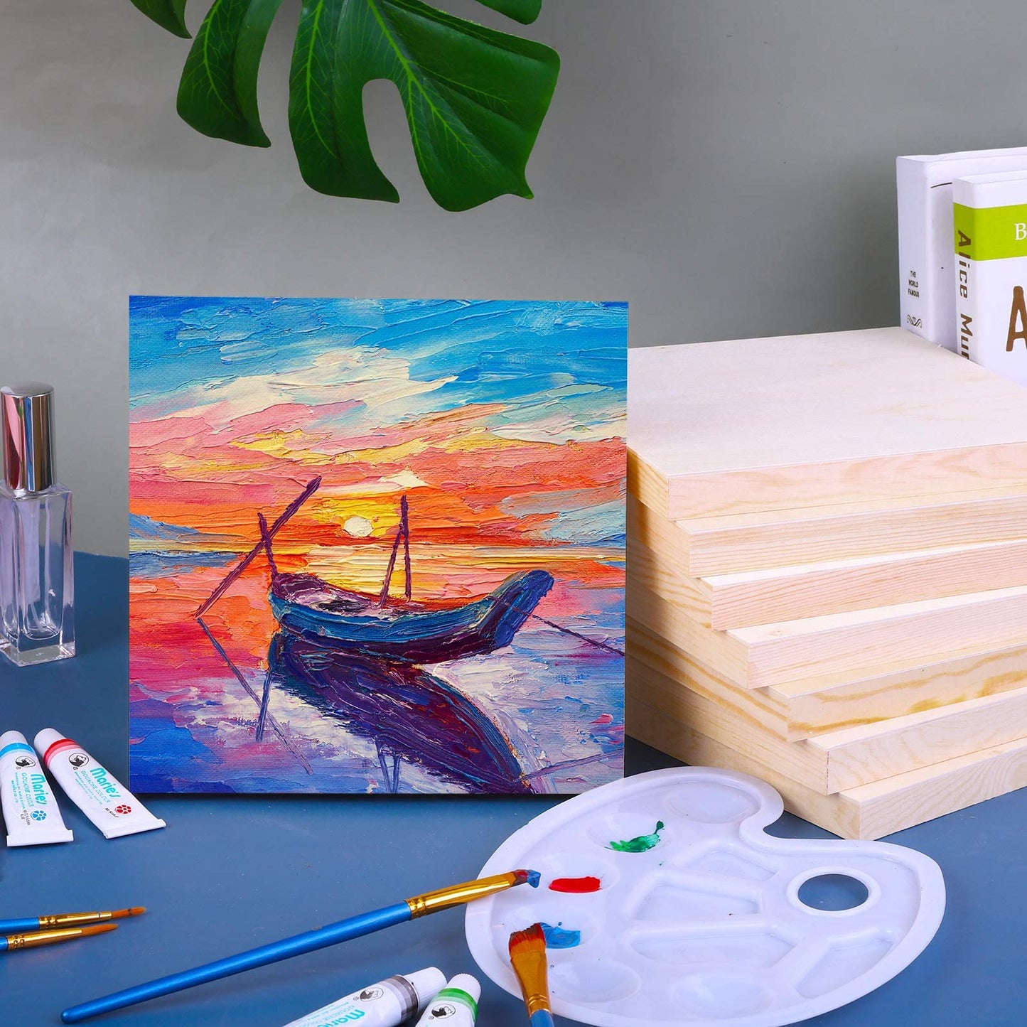 8 Pack Wood Panels 8 x 8 Inch Unfinished Wood Canvas Wooden Panel Boards for Painting, Pouring, Arts Use with Oils, Acrylics